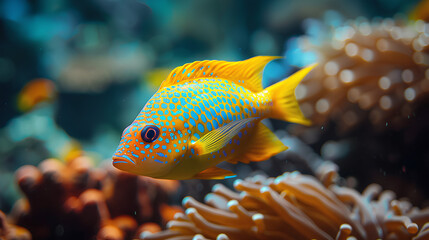 Close-Up of a Colorful Tropical Fish in Coral Reef