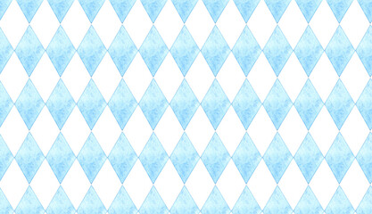 Watercolor illustration of a traditional Bavarian pattern. Poster elements made of white and blue diamonds isolated from background. Composition for posters, cards, banners, flyers, covers,