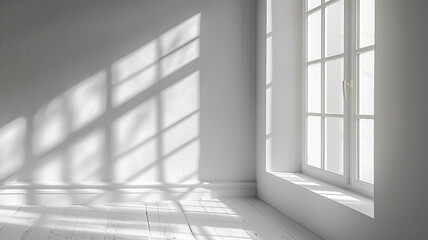 Obraz premium Empty room white with abstract window shadow on the wall. 3d rendering.
