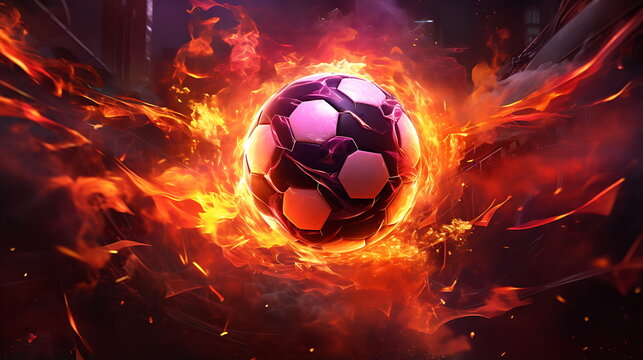 an orange soccer ball on fire, generative ai