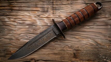 Knife on wooden surface