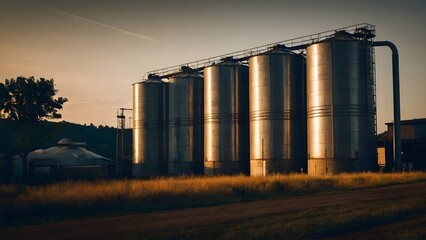 Obraz premium Silos in which various agricultural items are stored, and which are very large.