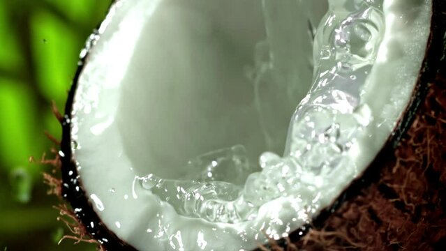 Super slow motion coconut with splashes. High quality FullHD footage