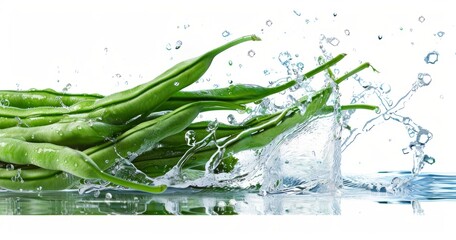 KS Greenbeans splashing in water_isolated on white backg