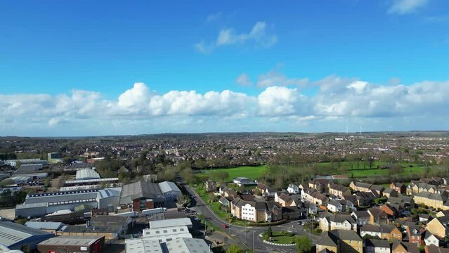 Aerial Footage of Central Leighton Buzzard Town of England UK. March 29th, 2024
