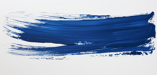 A bold stroke of cobalt blue paint sweeping horizontally across a pristine white surface, creating a captivating visual contrast and adding depth to the minimalist composition - obrazy, fototapety, plakaty