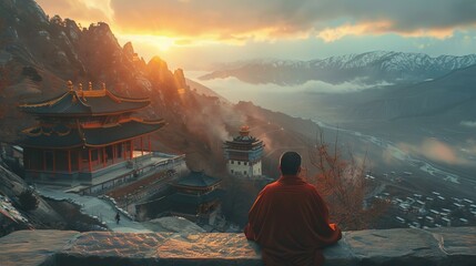 Experience the serenity of mountain monastery retreats, a sanctuary for inner peace and spiritual introspection. - obrazy, fototapety, plakaty