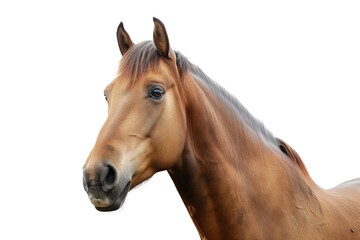 Fototapeta premium A close-up profile of a majestic brown horse, showcasing its strong features and beautiful coat against a white background