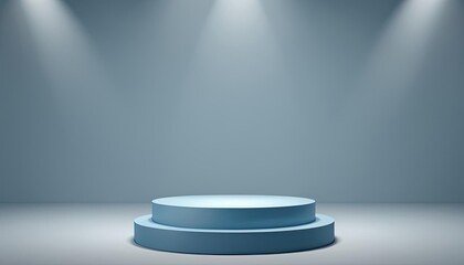 blue podium product with spotlight platform display