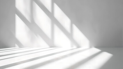 empty white wall and floor, sunlight from the window and shadow effect, mockup , empty space