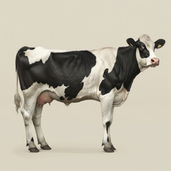 A cow isolated on a cream background. Concept of animal, dairy milk, animal husbandry, agriculture, chesse, mik products, domestic animal rights, meat, burger, butcher