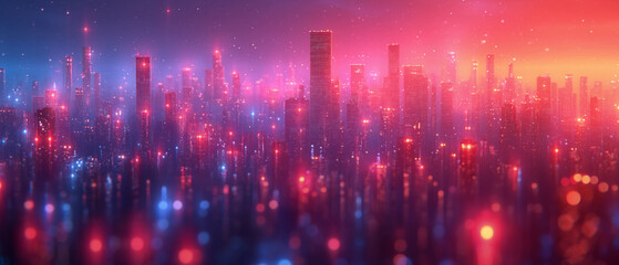 abstract cityscape with tall skyscrapers and glowing lights, narrow depth of field, backgrounds - 781673660