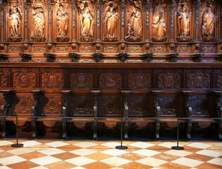 Carved wooden choir stalls in Malaga Cathedral