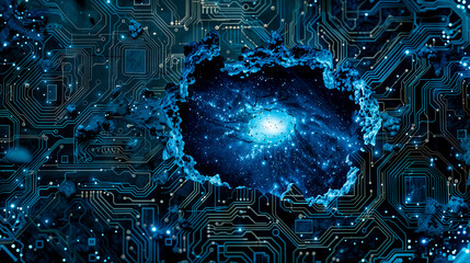 you can see the universe through a hole in a computer circuit board - 781674296
