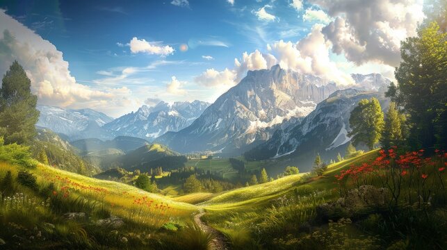 Mountain pathway painting