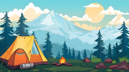 Tent house in the forest. Camping in nature