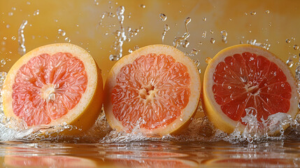 slices of grapefruit splash in water