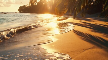 Palm tree beach sunset view