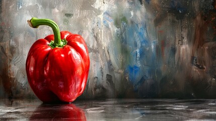 Red Pepper on Table With Silver Background