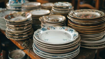 A bunch of plates sitting on top of a table generative ai