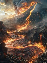 Underground volcanic super chain eruption unleashing a cascade of molten lava and ash