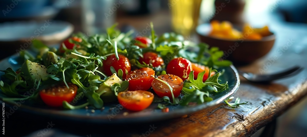 Poster Vibrant Medley: A Mesmerizing Close-Up Capture Revealing the Luscious Array of Colors and Textures in a Carefully Crafted Salad Composition