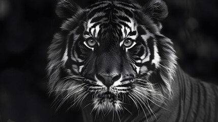 Intense Black and White Tiger Portrait in Hasselblad Style - obrazy, fototapety, plakaty