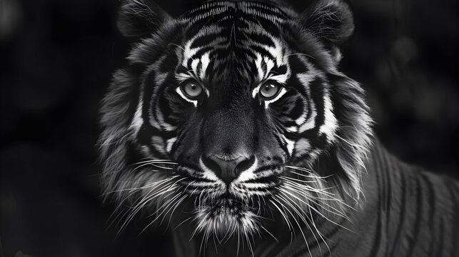 Intense Black and White Tiger Portrait in Hasselblad Style