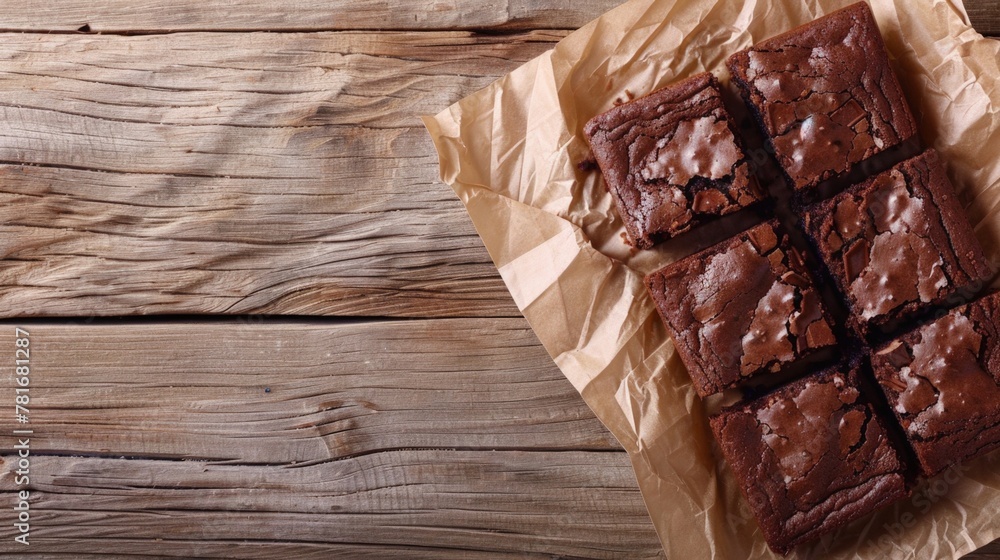 Poster A chocolate square on a sheet of paper resting on a wooden surface