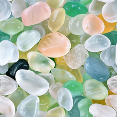 Seamless pattern of pastel colored transparent sea glass