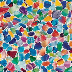 Seamless pattern of colorful sea glass on white