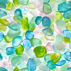 Seamless pattern of white, blue and green sand glass