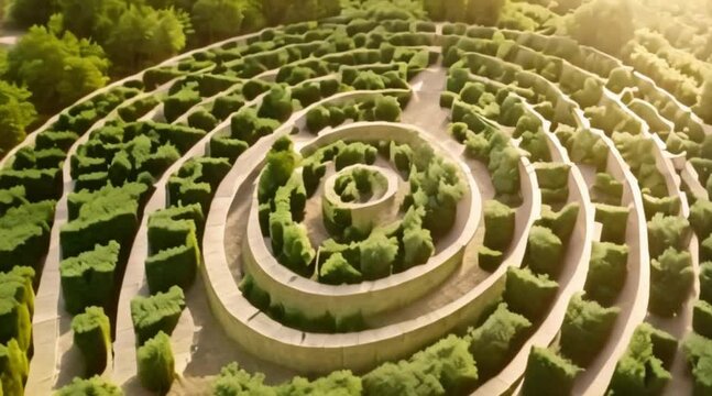 High angle shot of a garden maze in full bloom.
