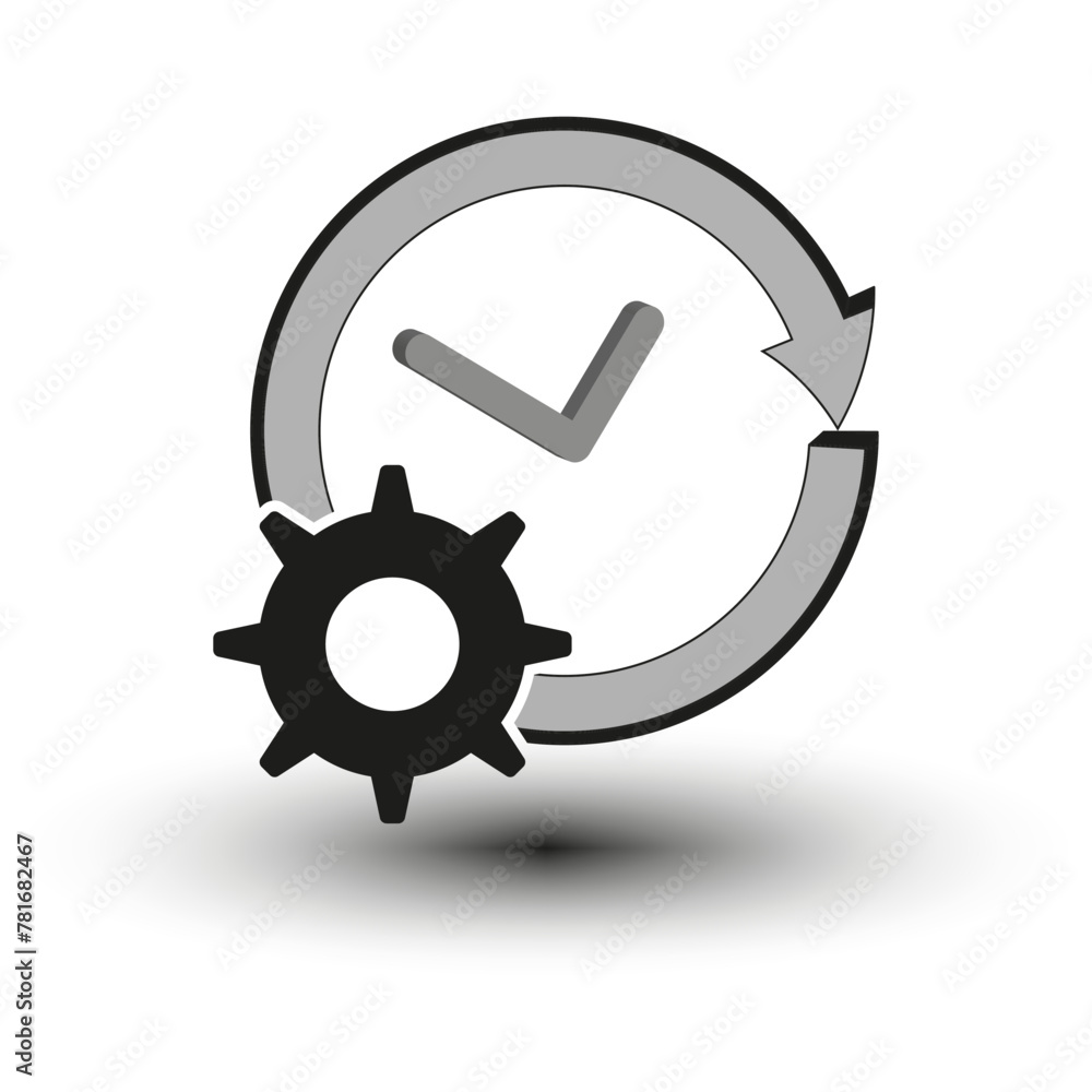 Poster clock and gear with circular arrow. concept of time management and efficiency. vector illustration. 