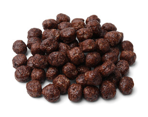 Tasty chocolate cereal balls isolated on white