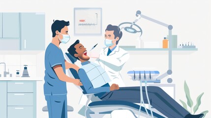 Illustration of dentistry clinic, dentist and patient generative ai