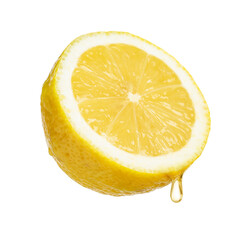 Juice dripping from half of lemon isolated on white