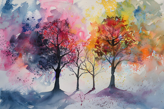 Abstract watercolor of trees