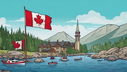 Canada Day. the flag of Canada. people are holding the flag of Canada. nature of Canada