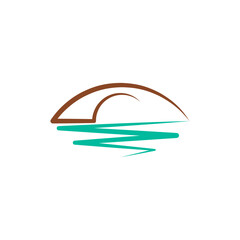 stylized bridge and river line logo vector icon