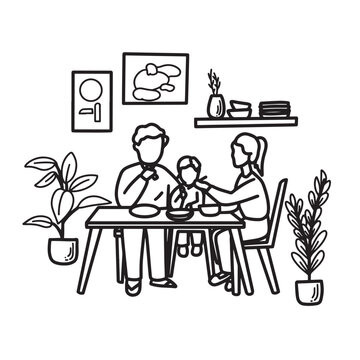 family playing game outline drawing line art community care