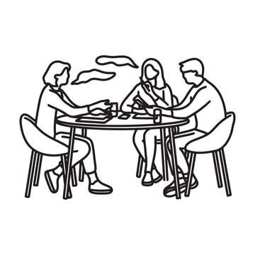family eating outline drawing line art community care