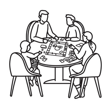family playing game outline drawing line art community care