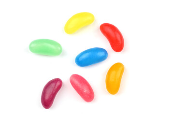 colorful jelly beans isolated on white background.