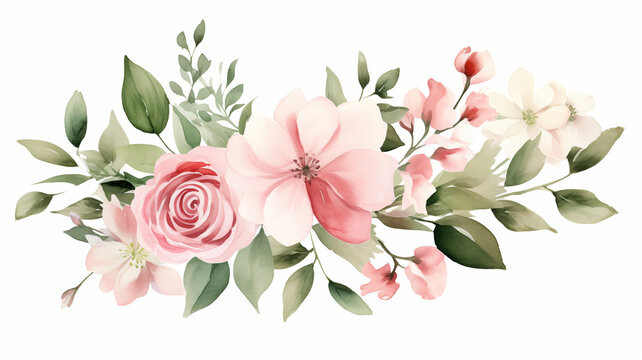 A collection of frames of foliage plants and roses on a white background. Suitable for wedding invitations, greeting cards, frames and bouquets	