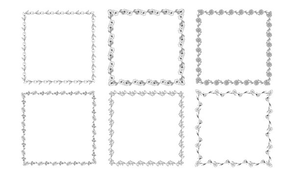 vector hand drawn floral frames set