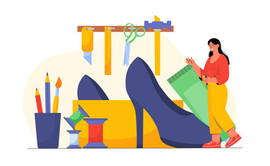 Fototapeta premium Shoe repair woman vector concept