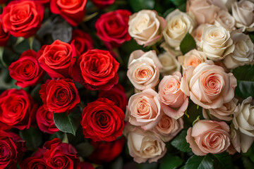A surprising bouquet of amazing fresh roses on the left side with a matching background.