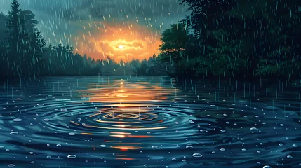 Foto op Canvas Tranquil Raindrops on Serene Lake © Nine