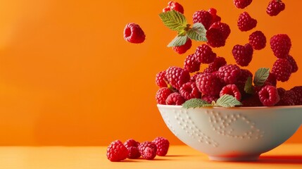 raspberries falling into bowl generative ai